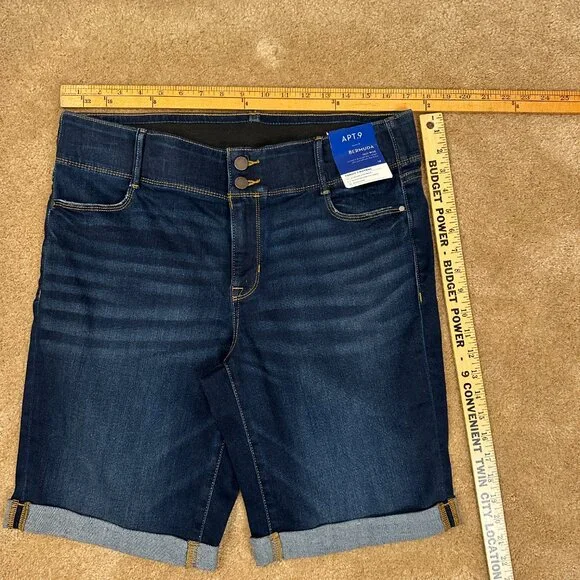 Womens Apt 9 Bermuda Shorts Denim Stretch Tummy Control Size 14 Mid Rise NWT New - Picture 4 of 6